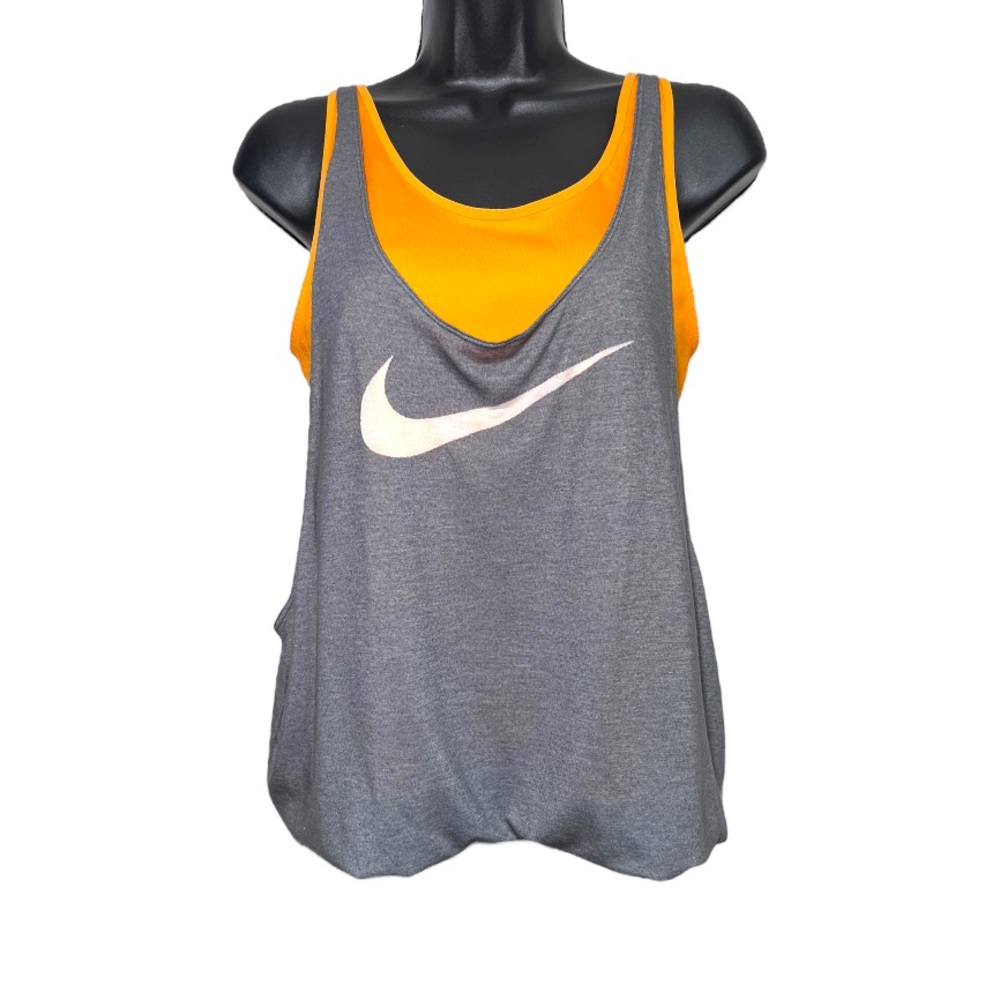 NIKE Women’s Dri-Fit Double Layer Mesh Back Orange & Gray Logo Tank Top